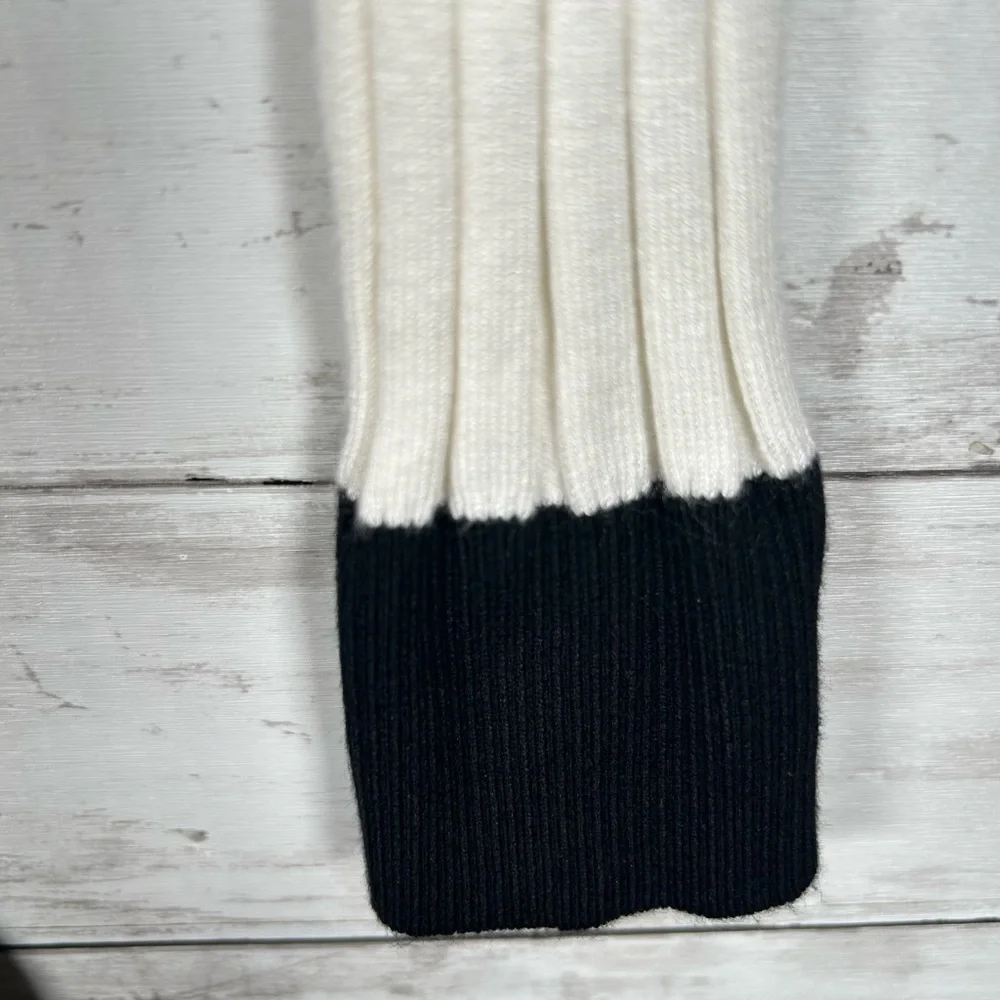 WHBM Ribbed Ivory Black Rayon Nylon Long Optional Belted Cardigan Sweater XL - Picture 9 of 10